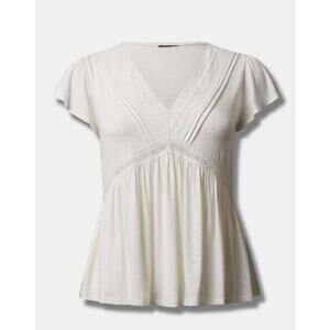 Torrid Knit V-Neck Lace Inset Babydoll Top Pristine Off White Size 5 NWT New